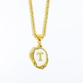 Golden 18K plated stainless steel necklace featuring a white letter T pendant - Letter-T
