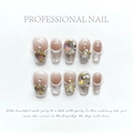 Macro shot of press-on nails with pink gradients, silver french tips, and 3D rhinestones - Extra Small (XS) / 1182 - Amber Cat's Eye