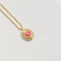 Vintage goldene Kordelkette mit ovalem Anhänger und rosa Emaille-Auge für Damen - Rot