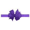 Purple baby headband with large ribbed grosgrain ribbon bow on elastic fabric - Deep purple