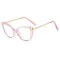 Pink cat-eye blue light glasses with transparent frame and golden metal temples - Pink Gold