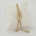 Elegant gold snake chain bracelet with oval hollow diamond-set charm on white cushion - Oval Rhinestone Style (ZG207) / Gold