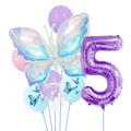 Macro detail of laser butterfly foil balloon and purple number 5 party balloon set - Style 5 (Number 5)