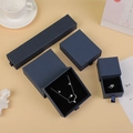 Dark blue matte drawer jewelry gift box set with ribbon pulls and black velvet inserts - Royal Blue