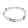 Bohemian beaded cat eye stone bracelet in white and silver finish with lobster clasp - Silver Bracelet (KB161956-Z)