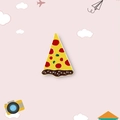 Cute cartoon pizza slice enamel brooch with colorful toppings and golden metal base - Pizza