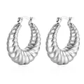 Polished silver stainless steel hoop earrings with bold spiral texture finish - Twill Hollow (MS-001) / Steel