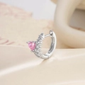 Zilveren huggie hoop oorbel met roze hartvormige zirkoon en heldere stenen - Roze Hart Stijl (A835-1#)