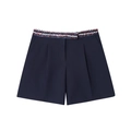 Dames short in marineblauw met rood-wit-blauw gevlochten decoratieve tailleband - XS / Shorts