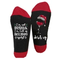 Christmas socks with festive red and black color block and funny holiday spirit text - One Size / Wine Letter Black Red