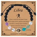 Handmade Libra zodiac bracelet with natural multi-color stone beads and adjustable cord - Libra-Braided