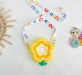 Yellow sunflower silicone crossbody bag with a colorful floral patterned strap for kids - Small Camellia Bag-Yellow