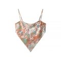 Detail of tie-dye scarf-style crop top with orange and green satin fabric textures - Orange Green Blue Tie-dye (7)