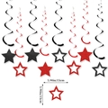 25th anniversary black and red spiral party decorations with glitter star pendants - Hollow Star Swirls / Black Red