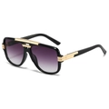 Classic square aviator sunglasses with black frame, gold bridge and purple gradient lenses - Black Frame Gradient Gray Lens