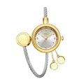 Reloj de pulsera bicolor para mujer con diseño de cable trenzado y colgantes dorados - Bicolor (Oro y Plata)