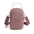 Mauve nylon mini crossbody phone bag with multi-zipper pockets and adjustable strap - Pink