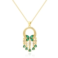 Collana dorata con pendente a farfalla color smeraldo e nappine di pietre preziose pendenti - Stile Nappa Farfalla Verde