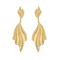 Textured 18K gold maple leaf drop earrings with metallic finish and elegant vertical design - Fan Textured Long Style (CE00203YS)
