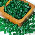 Bulk pack of 6x12mm green bamboo tube glass beads with jade texture for jewelry making - Deep Green (J5#)