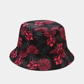 Bob noir avec imprimé ananas rouge vif et feuilles tropicales pour l'été et le soleil - Grande Ananas Rouge