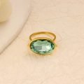 Eleganter vergoldeter Edelstahlring mit einem großen ovalen grünen Edelstein als Highlight - Größe 9 / Gold/Grün