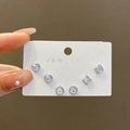 Tre paia di orecchini in argento 925 con zirconi a forma di cuore, quadrato e tondo - Argento