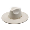 Elegant oatmeal beige suede fedora hat with wide brim and gold metal beaded trim - M(56-59CM) / Off White