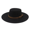 Sombrero fedora negro de ala ancha con elegante banda de cuero marrón y hebilla - M(56-59CM) / Negro