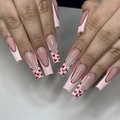 Unghie lunghe a bara con design French a cuore rosso per il giorno di San Valentino - Cuore Rosso Francese Bara Lunga (SGCY-302) / Tipo di Colla