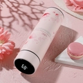 Pink smart thermal water bottle with LED temperature display and floral cherry design - Smart Pink Flower
