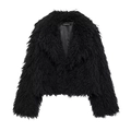 Detailed close-up of soft black faux fur texture and wide collar on women winter coat - XS / Black