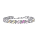 Elegant S925 sterling silver bracelet with colorful rectangular zircons and clear crystals - 925 Silver / White Gold (DY150215-S-W-CS)