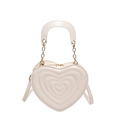 Structured heart-shaped crossbody handbag in creamy white PU leather with embossed texture - White