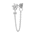 S925 sterling silver flower earrings with zircon pavé and hanging chain tassels - Style 1 / Silver (Single)