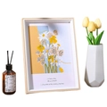 Decorative light wood frame with floral daisies illustration and yellow blue background - White Wood Grain / 6 Inch Tabletop (10.3*15.3cm)
