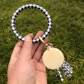 Porte-clés bracelet en similicuir à motif pied-de-poule avec pendentif en bois doré - Pied-de-poule Classique