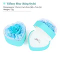 Scatola portagioie a cuore blu Tiffany con rosa stabilizzata e misure 7,5x6,5cm - Anello Pendente Universale / Blu Lago