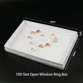 White 100-slot jewelry ring display box with transparent window and 29x19x4cm frame - 100-Slot Window Ring Box / White