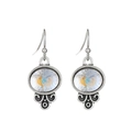 Retro silver drop earrings featuring blue and gold oval resin stones with scroll patterns - Antique Silver Oval Blue Gold (K-1244)
