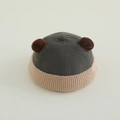Detail of baby bear ear knitted hat showing grey and beige contrast ribbed texture - 50-52cm (2-4 Years) / Army Green