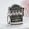 Portachiavi mini slot machine argento con leva mobile e motivi di frutta colorata - Argento placcato