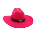 Chapeau de cowboy en feutre fuchsia avec emblème de taureau doré et détails cloutés - Rose rouge