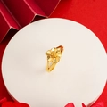 Exquisite gold floral open ring with five-petal flower design on a white pedestal - Five-Petal Plum Blossom (J2246)