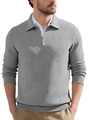 Polo gris vintage de manga larga con patrón jacquard geométrico y media cremallera - S / Gris