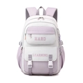 Sac à dos scolaire minimaliste violet et blanc avec imprimé Hard Learning - Violet Blanc