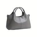 Grey textured leather tote bag with unique woven handles on a clean white background - One Size / Gray