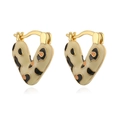 Fashionable V-shaped earrings with gold frame, cream enamel and orange leopard pattern - Style B (Cream Leopard Print)