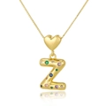 Detailed close-up of golden heart pendant with letter Z and colorful zircon inlay - Letter Z
