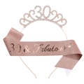 Rose gold 30th birthday set with rhinestone tiara and 30 & Fabulous glitter sash - One Size / 30th (Glitter) / Rose Gold
